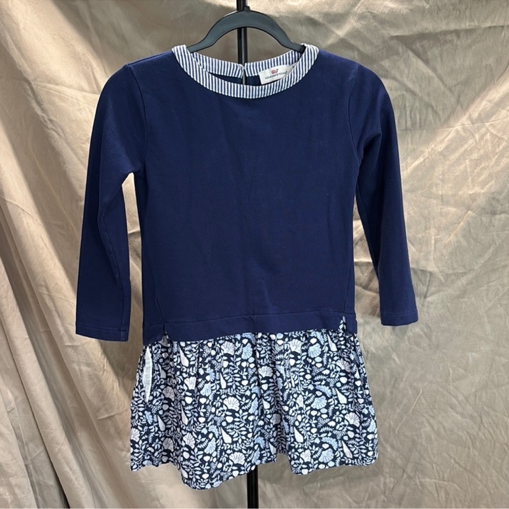 Vineyard Vines Casual Blue and White Dress with Textured Knit Top